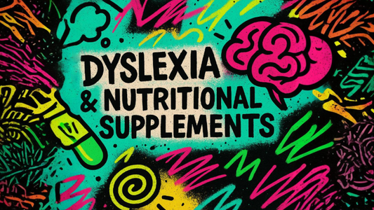 Graphic showing sleep and energy supplements like magnesium and B vitamins, used to support cognitive function in dyslexic individuals