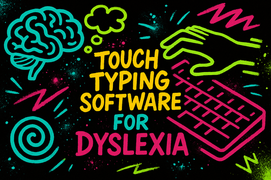 Student typing on a laptop with doodled notebooks nearby, representing the shift from handwriting struggles to digital expression