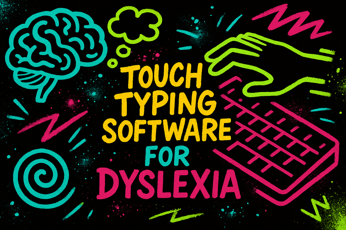 Student typing on a laptop with doodled notebooks nearby, representing the shift from handwriting struggles to digital expression