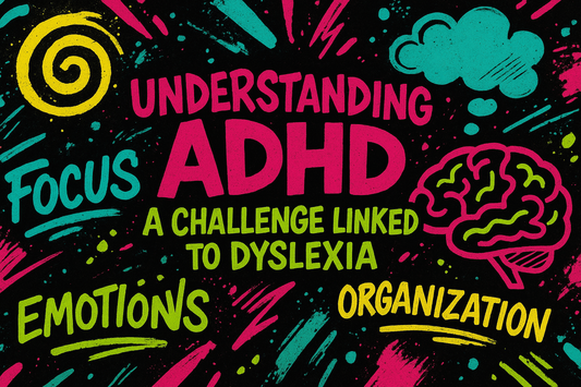 Educational diagram explaining how ADHD impacts attention, organisation, and learning, especially in individuals with dyslexia