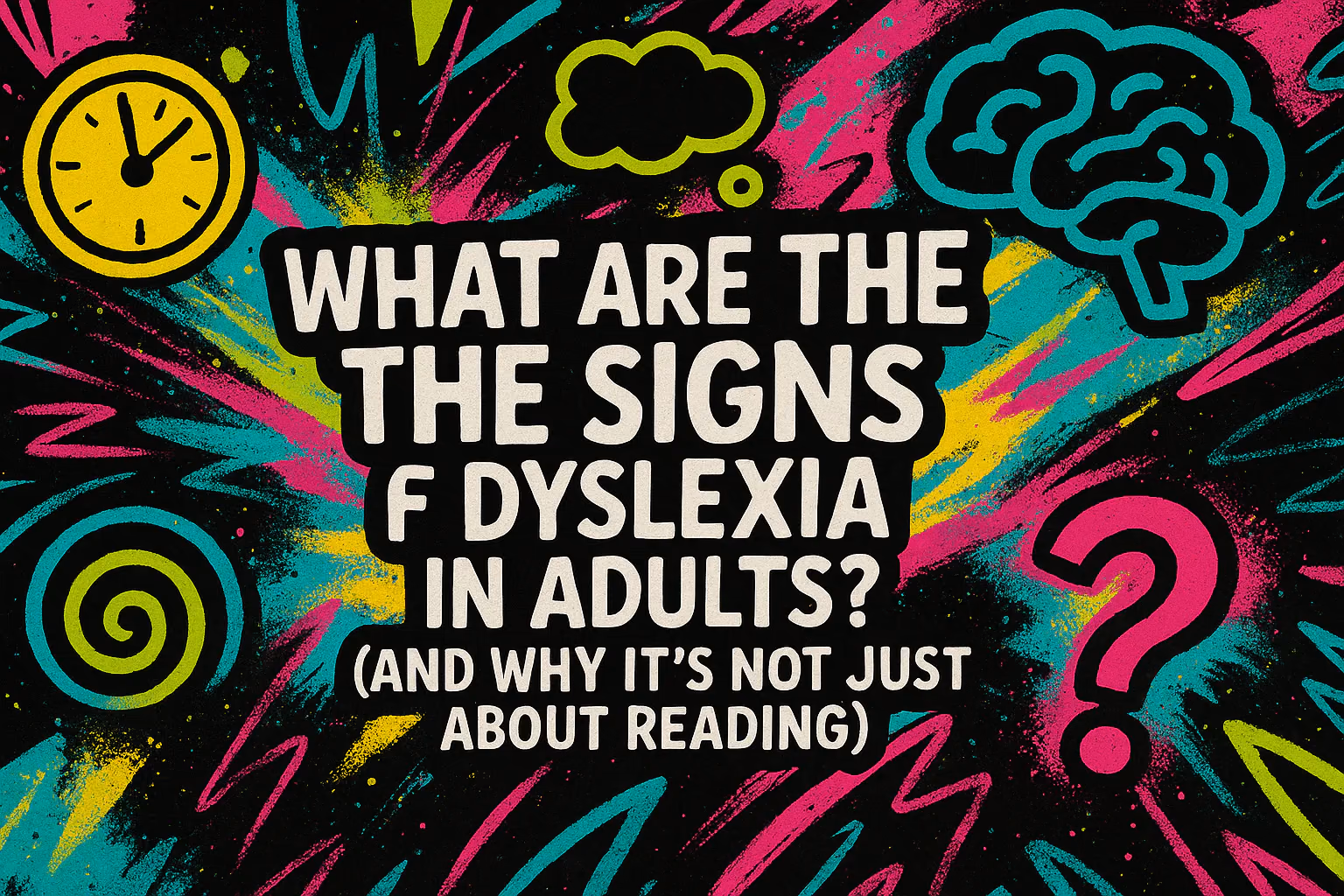 Colourful illustration about recognising the signs of dyslexia in adults
