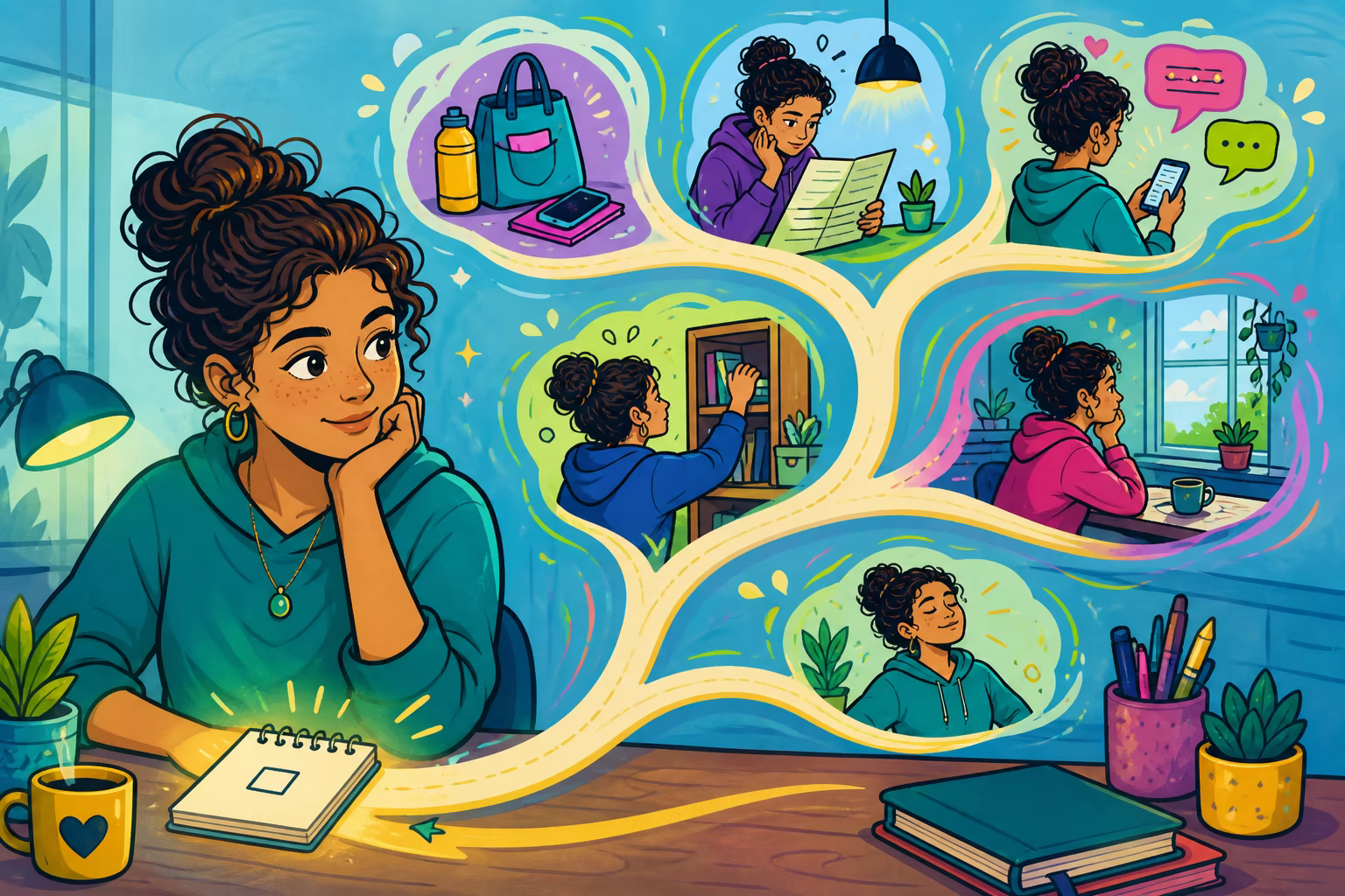 Illustration of an adult following the many hidden steps inside one apparently simple task